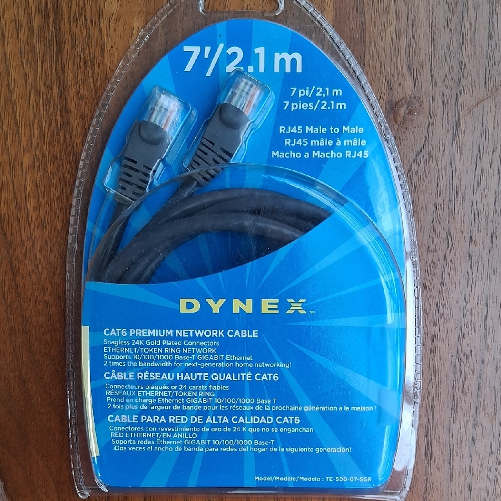 Black CAT6 Network Cable 7ft